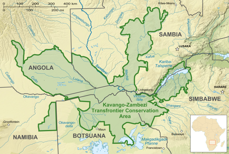 The Kavango Zambezi Transfrontier Conservation Area grafika